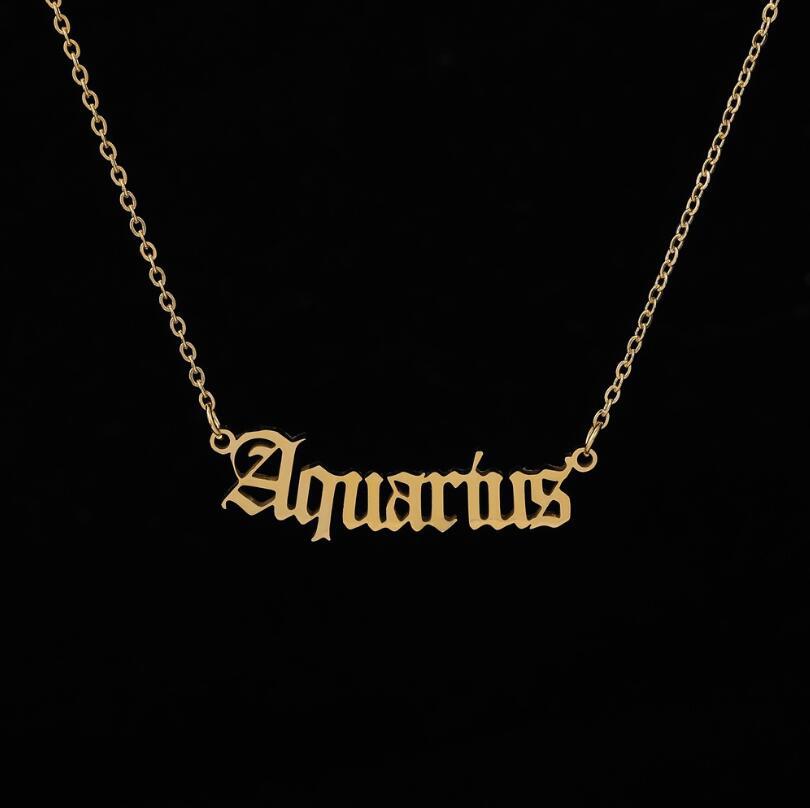 Wholesale Stainless Steel 12 Constellations English Letter Necklace